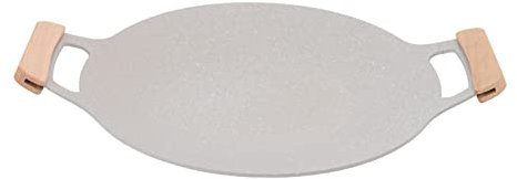 Tissting Koreanische Grillpfanne 30cm Runde Antihaft Grillplatte, Outdoor Camping Tragbare BBQ Grill Pfanne mit Holz Griff, Aluminium Korea Teppanyaki Bratpfanne für Induktion, Gaskocher