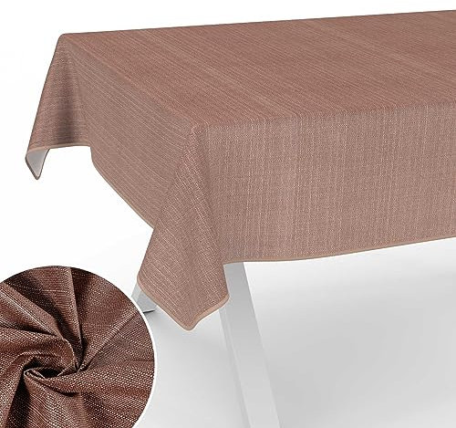 Stoff Tischdecke Textil Tischwäsche Tischtuch Baumwolle Polyester abwaschbar Uni Ornament Damast Jacquard Gewebe waschbar Braun 100x140cm mit Saum (Eingefasst)