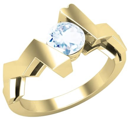 Dazzlingrock Collection 5 mm runder Aquamarin-Zick-Zack-Solitär-Verlobungsring für Damen aus 14 Karat massivem Gold, 9, Natürlicher Aquamarin, 14 Karat massives Gelbgold, Natürlicher Aquamarin