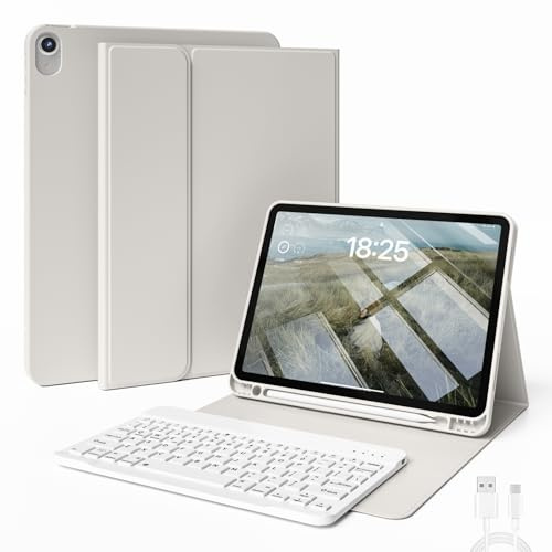 JKSML Hülle mit Tastatur für iPad Air 11 Zoll (M4/M3/M2) 2026/2025/2024,iPad Air 5./4.Gen 10.9 Zoll (2022/2020),TPU Hülle mit Stifthalter & Abnehmbarer Bluetooth QWERTZ Tastatur mit Typ-C Kabel,Grau