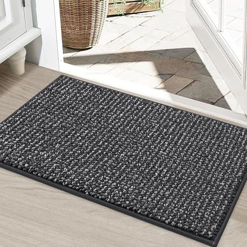 BEQHAUSE Doormat Indoor 60x90 cm, Dirt Trapper and Non-Slip, Dark Gray