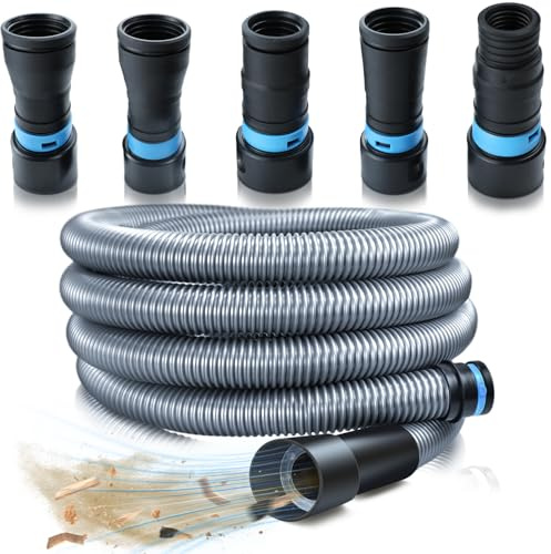 1 1/4 Inch x 17 Feet Dust Collection Hose Kit for Home and Shop Vacuums System with 5 Adapters of Woodworking Power Tool and Sander, Compatible with Multi-Brands, Silver Gray Vacuum Hose