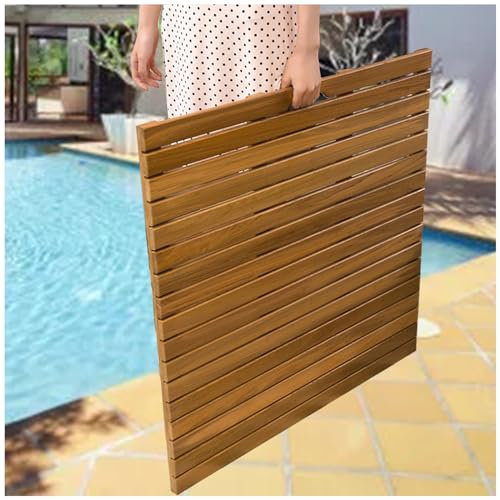 Badematten Badteppich Badezimmerteppich Badezimmerfliese Bodenduschmatte Rutschfest, Teak Saunen / Spa-Matten, Badematte Für Innerhalb Außen Tümpel Strand Quadrat Holzmatte Mit Griff & Drainage-Lücken