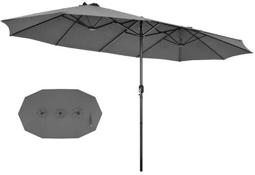 KOMFOTTEU Sombrilla Doble de 470 x 280 cm de Jardín, Parasol Grande con Manivela y 12 Varillas, Sombrilla Rectangular con Protección UV para Terreza, Mercado, Piscina, Patio, sin Base (Gris)