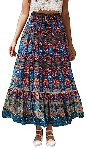 Jupe Boheme Femme Grande Taille, Jupe Longue Florale-Jupe Femme Vintage Chic et Elegant PlisséE Taille Haute élastique Chic Et Elegant Basic Loisirs Ample Confortable Ete Jupes Vacances Plage
