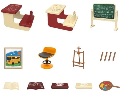 Glixoft Miniatur-klassenzimmer-möbel-Set, Puppenhaus, Schreibtisch, Stuhl, Tafel, Schulbedarf, Rollenspiel, Puppenhaus-zubehör Für Kinder