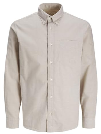 JACK & JONES Jprbrook Oxford Shirt L/S Noos Camicia, Travertino, M Uomo