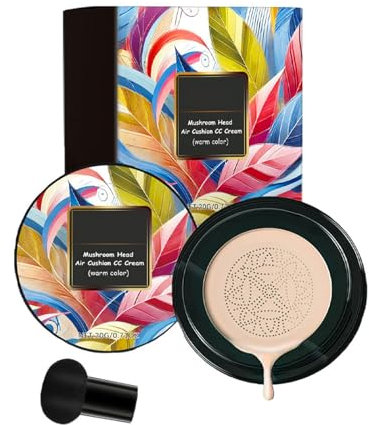 Mushroom Head Air Cushion CC Cream, 2024 Neuestes Moisturising BB Creme Foundation, Pilz Luftkissen CC Creme, Brightening Pigment Liquid CC Cream für Gesicht und Hals (Natürlich)
