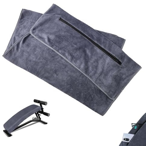 Toalla Gimnasio, Toalla de Fitness de 120 x 50 cm, Toalla de Deporte con Bolsillo con Cremallera, Toalla de Fitness de Microfibra, Adecuada para Fitness, Entrenamiento y Deporte, Gris