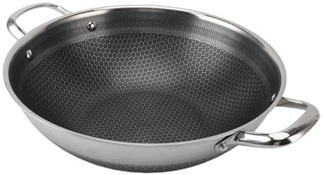 Dsacxixai Piccola padella a nido d'ape in acciaio inossidabile, padella antiaderente in acciaio inossidabile 316, lavabile in lavastoviglie con doppio manico per piano cottura a induzione, (28cm)