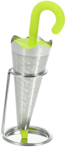SECFOU Stainless Steel Tea Strainer Silicone Umbrella Design Reusable Loose Leaf Infuser Convenient Household Tea Filter Green Color