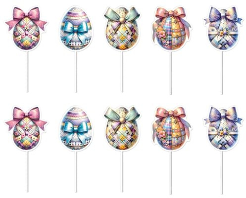 Bkljkf Egg Cupcake Picks, Easter Egg Cupcake Topper, Colourful Cute Egg 10 Style Picks, Easter Day Cake Topper, Cake Decorations for Shower Party Supplies