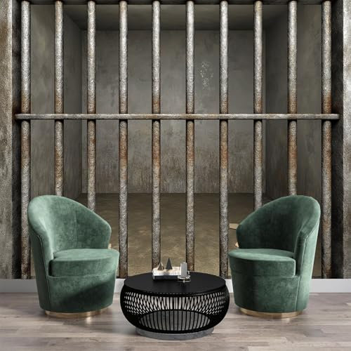Papel Tapiz Para Sala Estar,Celda de prisión vacía Papel Tapiz Vertical Seda 3D,Mural Pared Paisaje valla metálica Patrón 3D,Transpirable Pared Fotomural Papel Tapiz Salon Cocina 300 × 210 cm