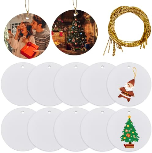 SOFPLATE 1 Box 12Pcs Blank White Ceramic Ornaments 3 Inch Flat Round Porcelain Disc Blanks to Paint Two-Sided Frosted DIY Hanging Decorations with Gold Strings for Crafts Christmas Wedding Holiday