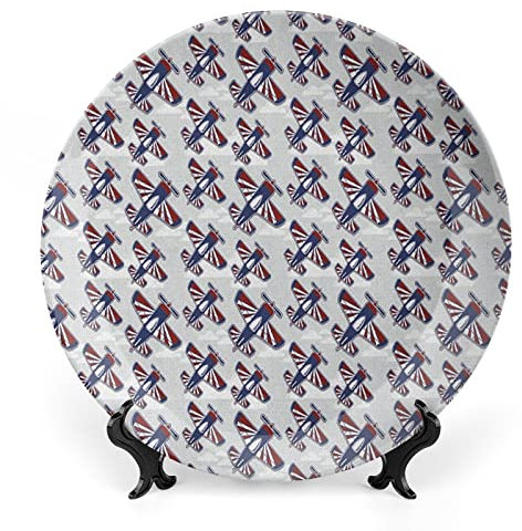 asbwuo Ceramic Plates, Airplane Decorative Aviation Theme Airships in Classical Colors Above The Clouds, 10 Inch, Navy Blue Red White