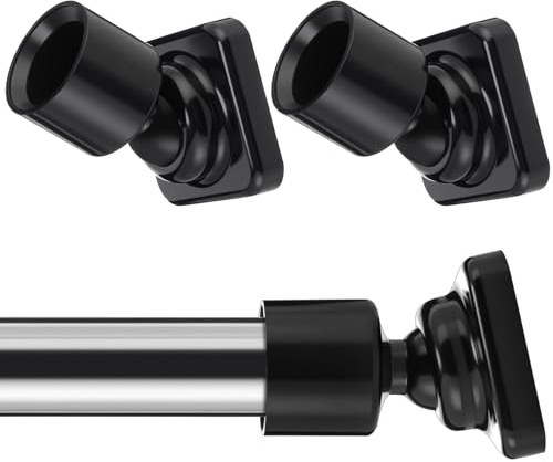 Angled Shower Rod Mount for Sloped Walls - 25mm Shower Bracket & Swivel Joints with Wall Plugs & Screws, Secure Drilling Fix (2, Black)