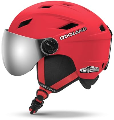 Odoland Casco da Sci per Bambini con Visiera per Ragazzi e Ragazze, Casco da Sci Regolabile con Cinturino con Fibbia Magnetica per Bambini dai 3 ai 12 Anni RXS