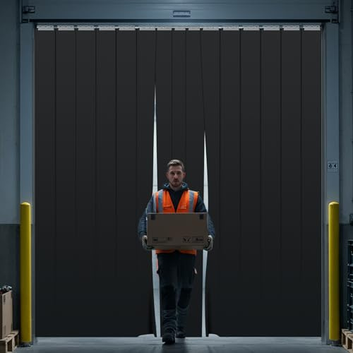 Juexica 36 x 84 Inch Plastic Strip Door Curtain Kit 0.08'' Walk in Cooler Curtains Thickness PVC Freezer Door Curtain Smooth Waterproof Hurricane Shutters Gate for Warehouse Garage Industry(Black)