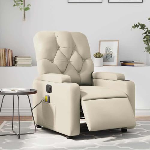 Mimdixy Poltrona reclinabile Massaggio Poltrone Cinema,Poltrona Massaggio Elettrico Crema Ecopelle Ecopello,Per Soggiorno Camera Da Letto Home Cinema,Veloce Da Install