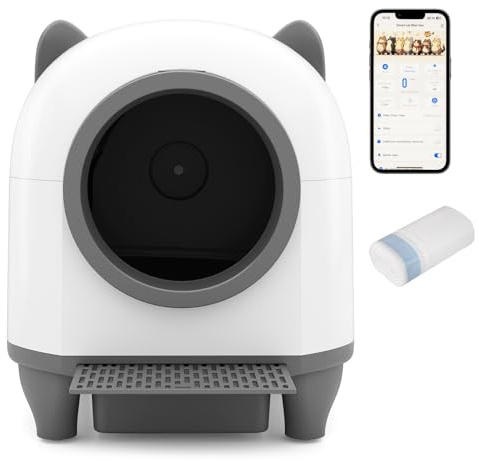 FANTASK Lettiera autopulente per gatti 80L, Toilette automatica per gatti con controllo tramite app, controllo degli odori e sicurezza multipla a 10 sensori, incl. sacchetto per rifiuti e box per