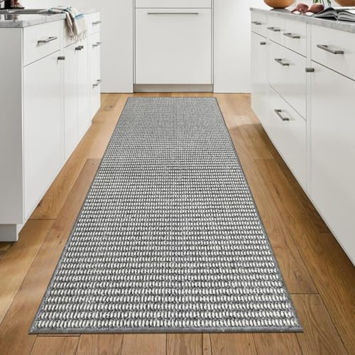 WTHYGB Teppich Läufer Flur, Küchenläufer 60x120cm rutschfest Waschbar | Bettvorleger für Waschküche, Vorzimmer, Schlafzimmer Küche und Wohnzimmer, Carpet Grauweiß