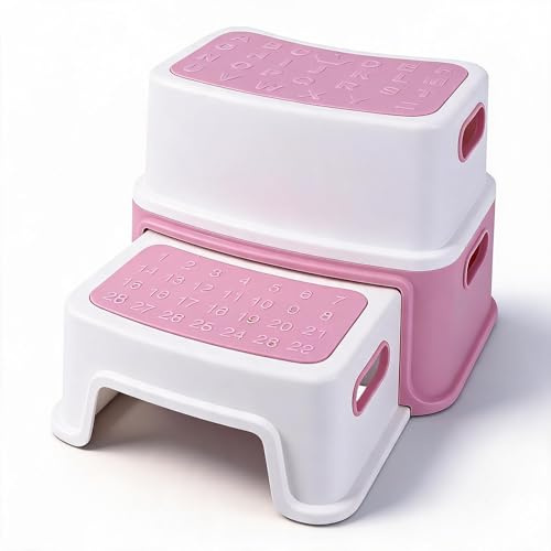IDEALHOUSE Extra breiter 2-Stufen Tritthocker für Kinder – rutschfest & stabil, mit Griffen, bis 150 kg belastbar – Perfekt für Bad, Küche & Töpfchentraining – Leicht zu reinigen, multifunktional –