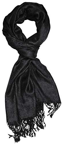 Lorenzo Cana Designer Herren Marken Schal jacquard gewebtes Paisley Muster 60 cm x 200 cm Viskose Schaltuch Schal Tuch Schwarz Uni mit Fransen 9308311