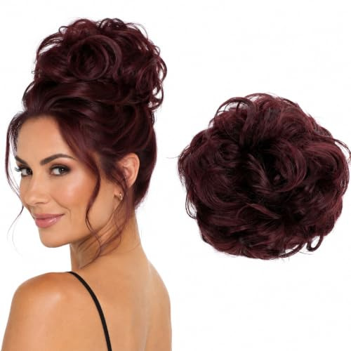 CAISHA Haarteil Haargummi Dutt Gewellt Messy DM15cm Weinrot G20A