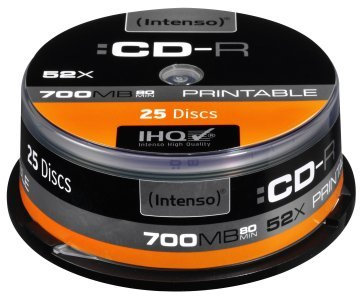 Intenso CD-R 80min/700Mb 52x (25) printable - CD-RW vergini (700 MB, 52x, CD-R, 24 pezzo(i), 12,3 kg