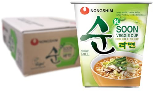 Nong Shim - Instant Cup Nudeln Suppe Soon Veggie - Multipack (12 X 67 GR) | Koreanische Instant-Nudelsuppe im praktischen Cup-Format - schnell zubereitet, ideal als Snack unterwegs