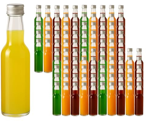 hocz 100 leere Mini Glasflaschen Lang 40 ml Silber Glasfläschchen kleine Flaschen incl. Schraubverschluss, Likörflaschen zum selbst Abfüllen Schnapsflaschen Essigflaschen Ölflaschen