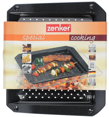 Zenker 7206 ORIGINAL Grillblech Ofenblech 380x330mmx30mm emailliert bis 400°C mit Thermolochung Fettsammelrillen für Gasgrill Holzkohlegrill schnittfrst säurefest spülmaschinenfest - Made in Germany | mit Lochung, Backblech, Emaillebeschichtung, Backofenblech, Grillpfanne, Originalteil, Ersatzteil