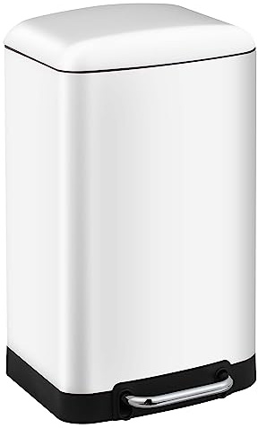 Ribelli Mülleimer aus Edelstahl - 30 Liter - Mülltrennung Treteimer Abfalleimer Mülleimer Müllbehälter Papierkorb Mülltonne, Farbe:weiß