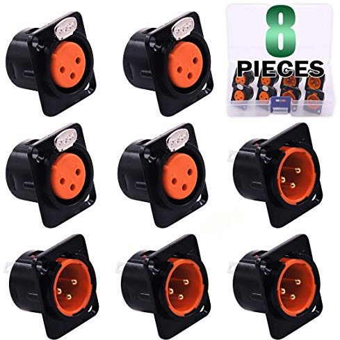 Keadic 8-Pack XLR Male and Female Jack 3 Pin - Chassis Panel Mount Jacks D Series Size, Black Metal Housing - Perfect for Series D Pattern Holes Audio Studio Connector