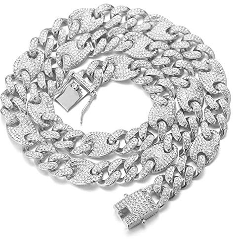 Halukakah Herren Goldkette Iced Out,13MM Männer Kaffeebohne Kubanische Kette Miami 18 Karat Echt Vergoldet/Platin überzogen Weißgold Halsband Halskette Armband,Labordiamanten Hand Eingestellt,Geschenk für Ihn