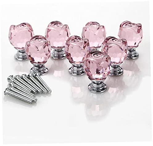 Ruluti 8pcs Pink Rose Crystal Glass Door Knobs Cupboard Cabinet Handle Drawer Pull Handle with Screw