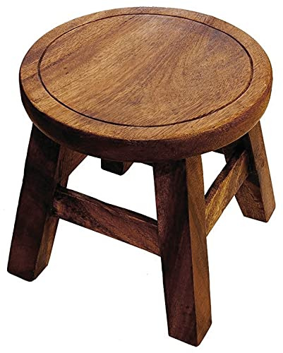 IMAGO Kinderhocker, Natur Holz Schemel Kinderstuhl Massivholz bemalt und geschnitzt Höhe 25 cm