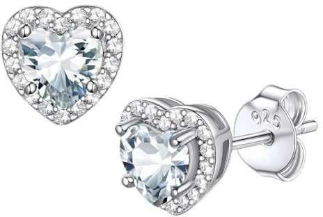 Bestyle Orecchini 925 Pietre Portafortuna Aprile Diamante Forma Cuore Donna, Confezione Regalo