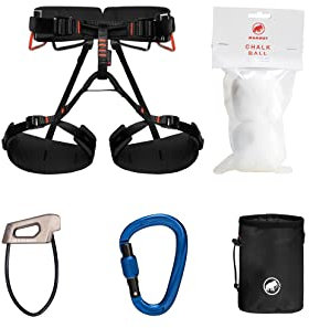 Mammut 4 Slide Climbing Package | Klettersteigset, Mit Klettergurt, Karabiner, Sicherungsgerät, Chalk Bag und Chalk Balls, Ausrüstung zum Klettern, Absturzsicherung | XS-M