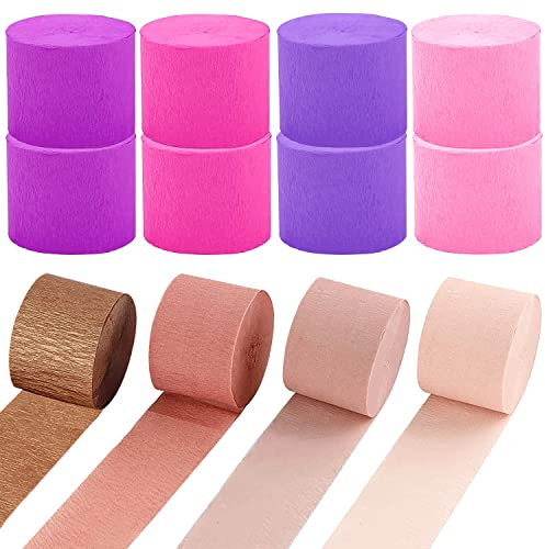 Papel Crepé Colores Rosa Cintas de Papel Crepé Papel Pinocho Papel Crepe para Decoración de Fiestas Cumpleaños Bodas Fondo de Fotográfico DIY Manualidades Festivales Flores 12 Rollos 25m x 4.5cm