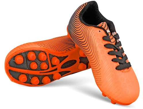 Vizari Scarpe da calcio per bambini ragazzi ragazze | FG Soccer Cleats con tacchetti antiscivolo | Scarpe da calcio per allenamento gioco erba artificiale | Football Shoes 25-38, arancione/nero, 28.5