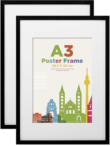 Egofine Bilderrahmen A3, Holzrahmen Rahmen A3 mit Acrylglas Passepartout für Fotos DIN A4,Zertifikatsrahmen für Wandmontage,29.7 x 42 cm Posterrahmen für Portrait,Zuhause, Büro,Schwarz,2er