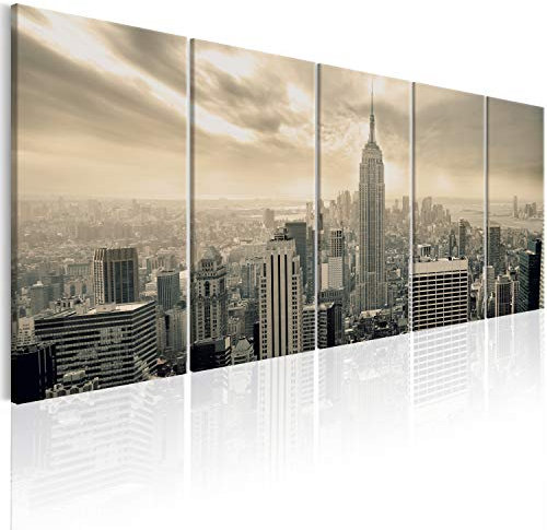 B&D XXL - Akustikbild New York 100x40cm 5 tlg Bilder Akustikschaum Schallschutz Wand Akustikpaneele Wandpaneele Schalldämmung Wandbild Schallabsorber Akustikplatten Skyline NYC Stadt City d-B-0081-b-o