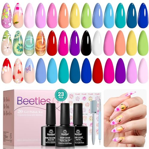 Beetles Magical Kingdom Cat Eye Gel Polish Kit - 20 Bright Colors Including Pink, Blue, White, Black, Green, Purple, Pastel, Soak Off LED/UV, 3Pcs Base & Top Coat for Women