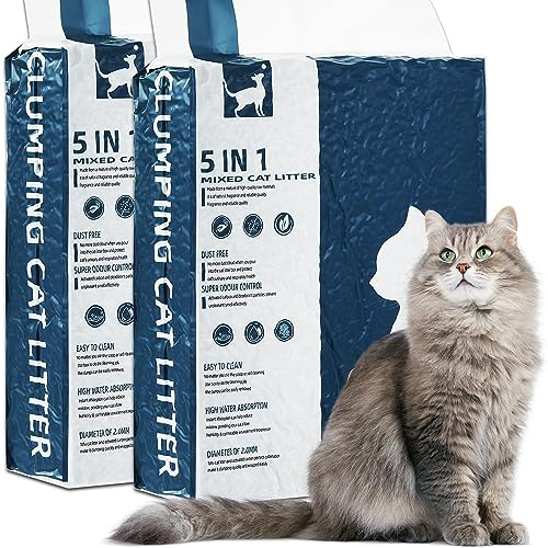 Vealind Klumpstreu 5 in 1 Gemischtes Katzenstreu, 7,2kg Spülbar Geruchskontrolle Aktivkohle, Extrem Saugfähig und Schnell Trocknend Tofu-Katzenstreu