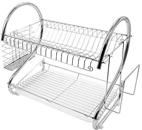 MAYMA 2 Niveaux, Égouttoir à Vaisselle en Métal Chromé, Peut Placer des Planches à découper et des Couverts,avec Plateau
