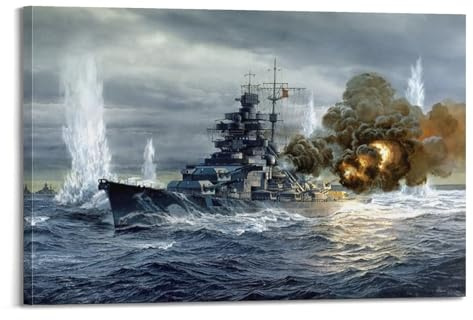 KYTIN Weltkrieg Vintage Schlachtschiff Poster Deutschland DKM Bismarck Dekorative Malerei Leinwand 60 x 90 cm