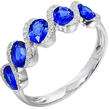 KnSam 18 Karat 750 Weiß Gold Hochzeitsring Frauen, Labor Erstellt Saphir Freundschaftsringe 2.81ct Blau Klassiker 750 Weißgold Diamantring mit Moissanit Echtgold Schmuck, Gr.51 (16.2)