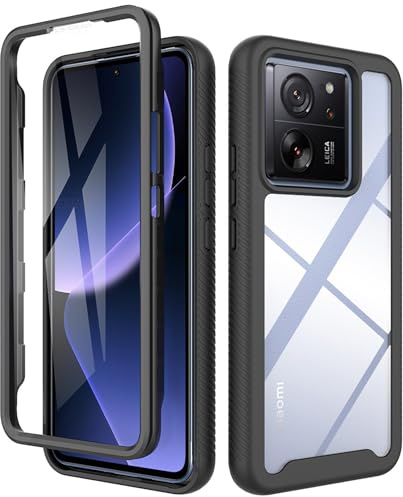 ESTH® Funda para Xiaomi 13T Pro/Xiaomi 13T [Protección Completa Anti-caída de 360°] Carcasa Transparente de Grado Militar con Protector de Pantalla Incorporada, Negro
