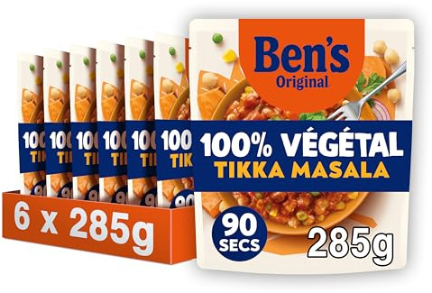 Ben's Original Plat Tikka Masala 100% Végétal Pack de 6 - 6x285g | Plat végétal gourmand Tikka Masala en pack économique de 6 sachets. Une recette riche en protéines.